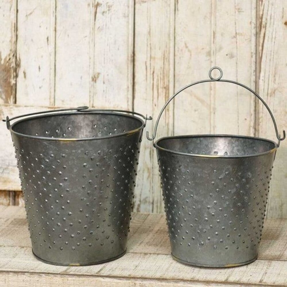 Galvanized Metal Punched Buckets Set of 2  New item Primitive